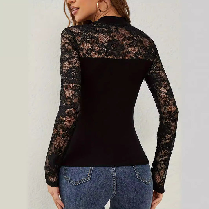 Women Elegant Long Sleeve Top with Romantic Lace Lune London