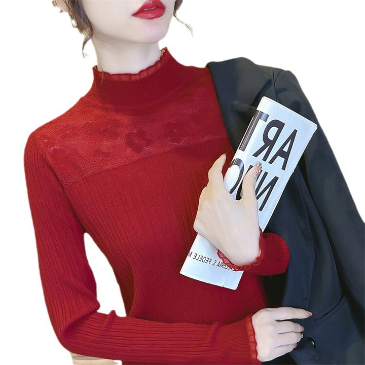 Women's sweater with floral lace insert and ribbed structure Lune London
