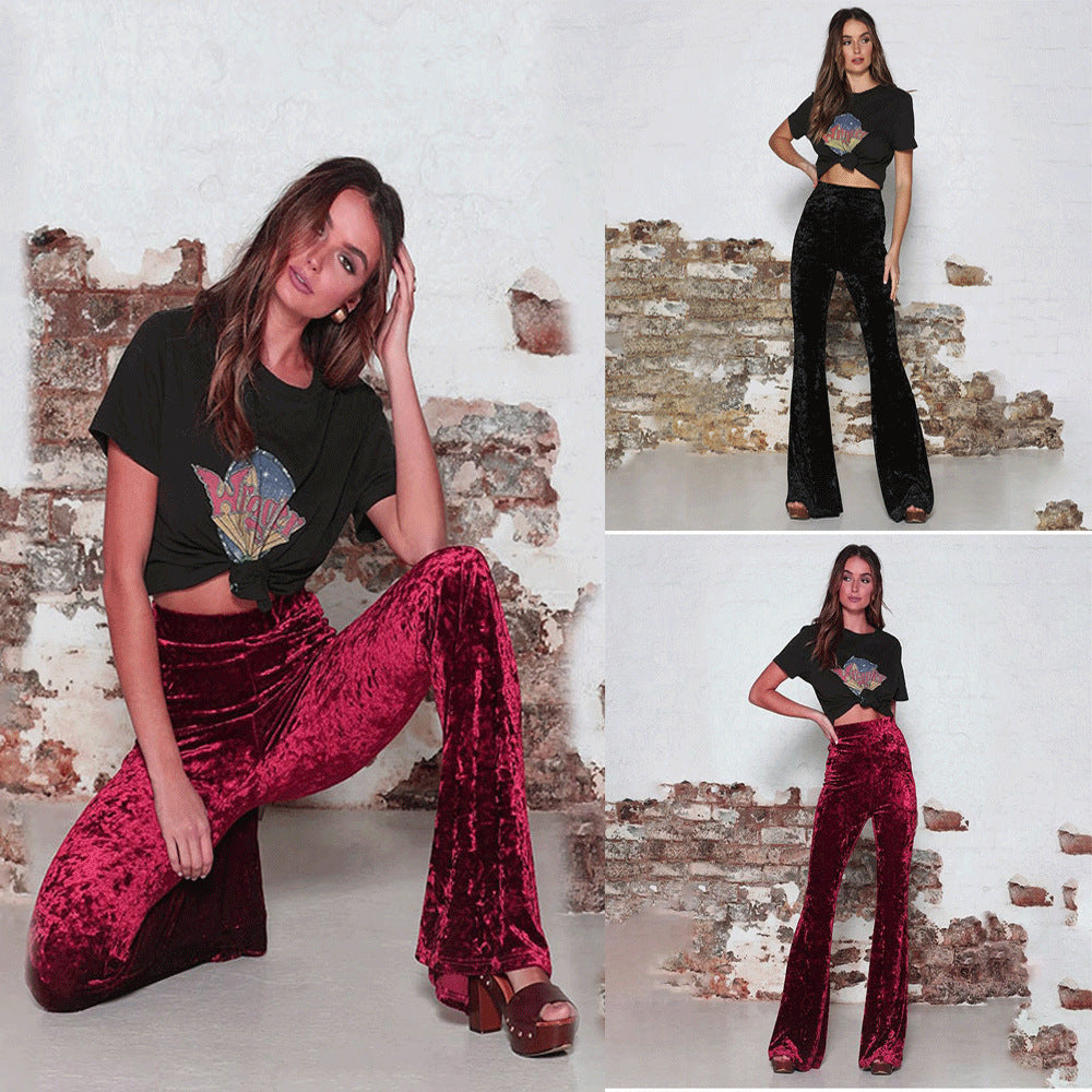 Women's flared trousers in luxurious velvet with high waist Lune London