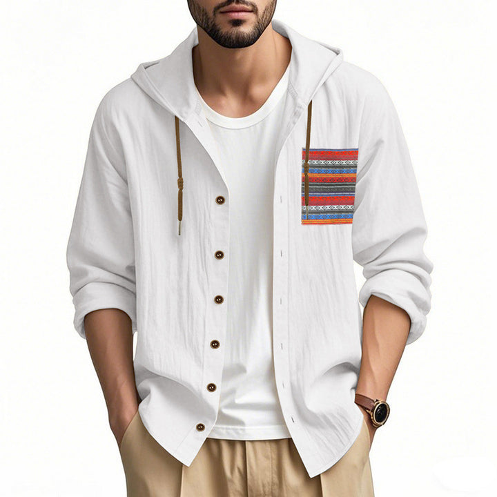 Casual hooded jacket for men with colorful pattern and practical buttons Lune London