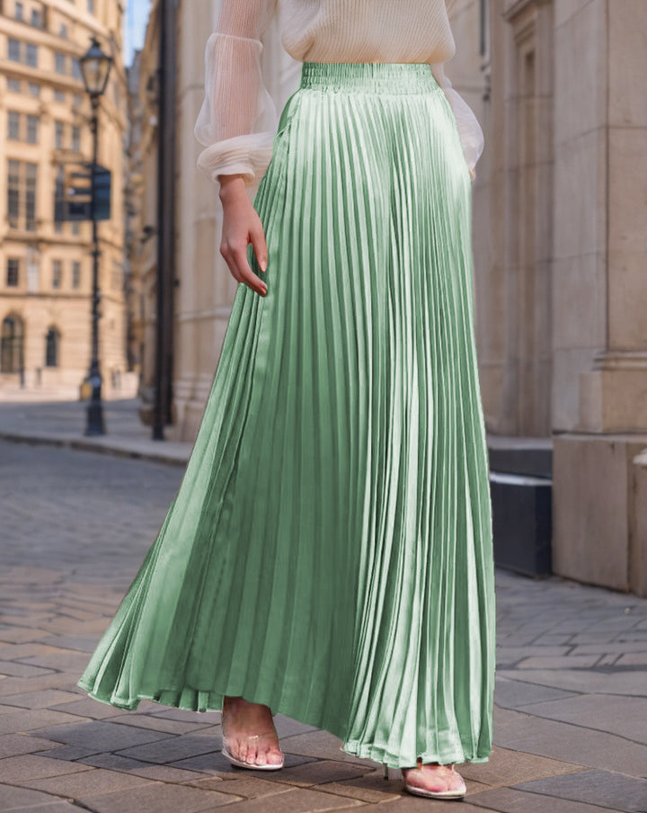 Pleated maxi skirt for women with elastic waist and flowy cut Lune London