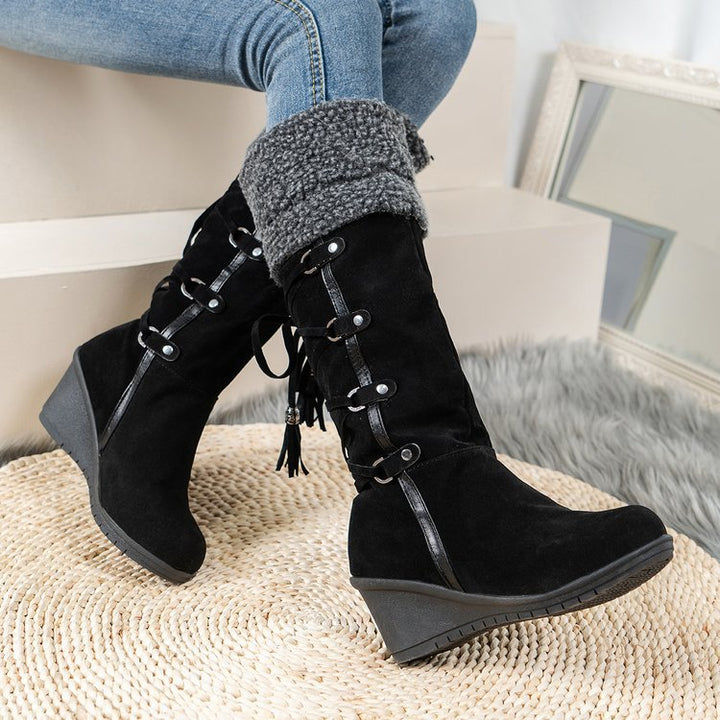 Wedge boots for women with padded interior and trendy lace design Lune London