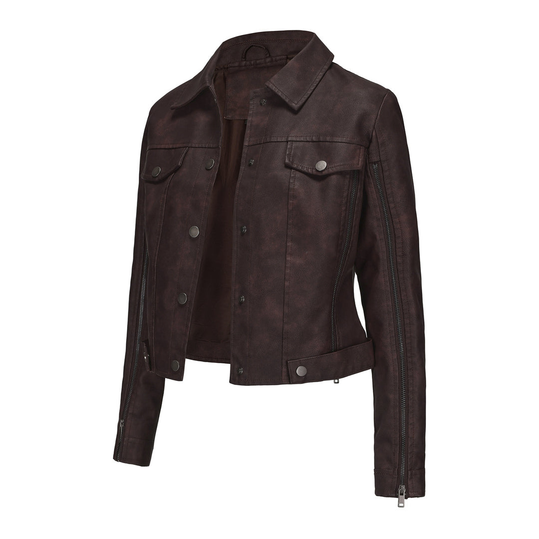 Ladies synthetic leather jacket with asymmetrical zipper Lune London