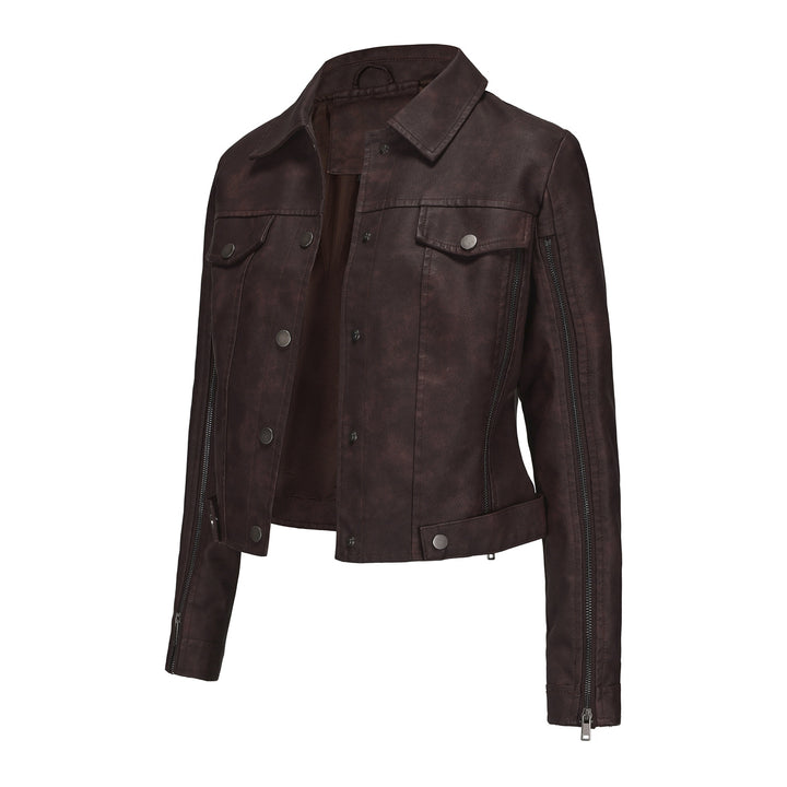Ladies synthetic leather jacket with asymmetrical zipper Lune London