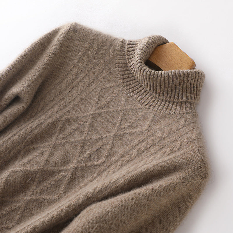 Lune London women’s turtleneck sweater with cable pattern