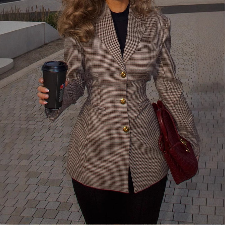 Checkered blazer jacket for women with a fitted cut Lune London