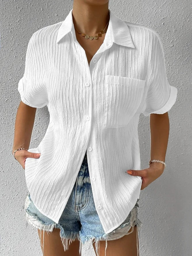 Women's Short Sleeve Shirt Blouse with Structured Material Lune London