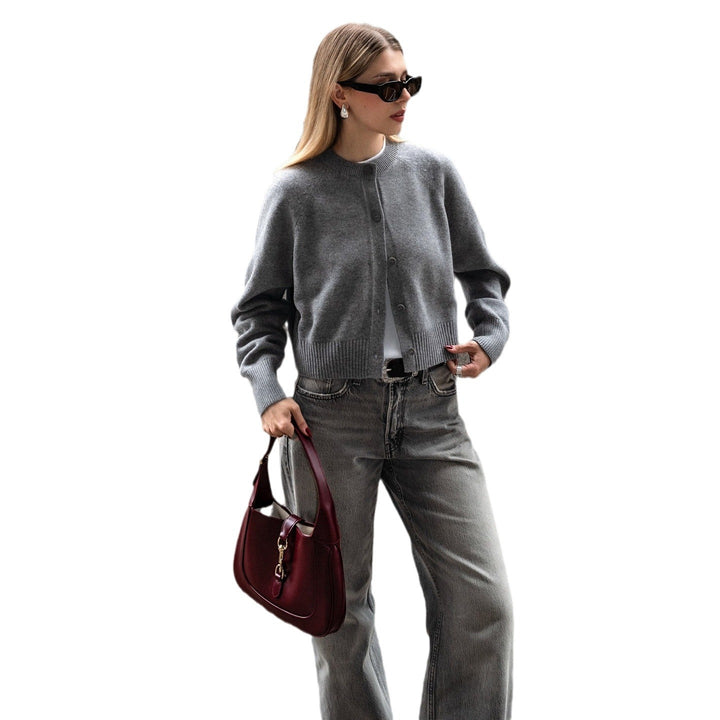 Elegant women's knitted cardigan with trendy collar and button details Lune London
