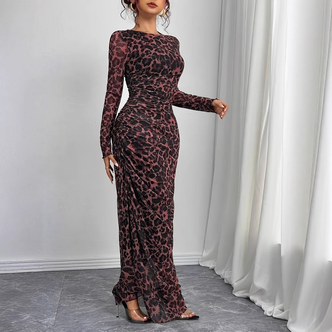 Maxi dress for women with leopard print and flattering cut Lune London