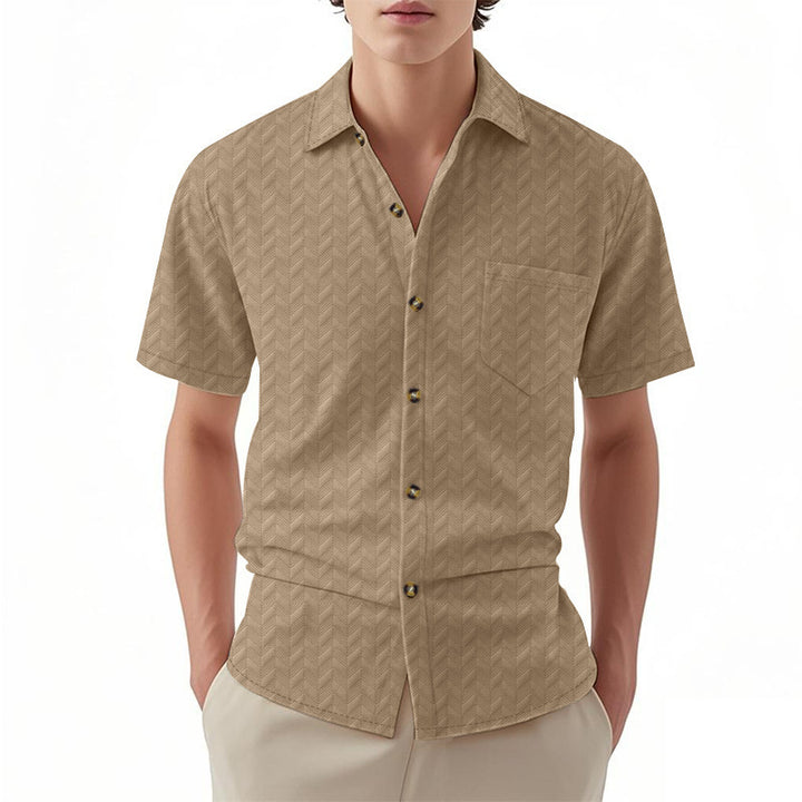 Short sleeve shirt for men with textured design and practical chest pocket detail Lune London