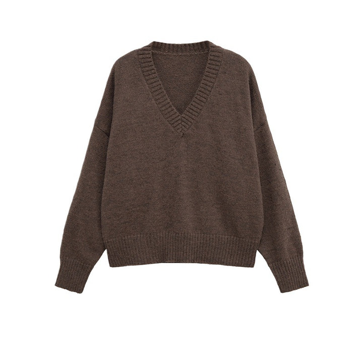 Comfortable knitted sweater for women with V-neck and generous fit Lune London