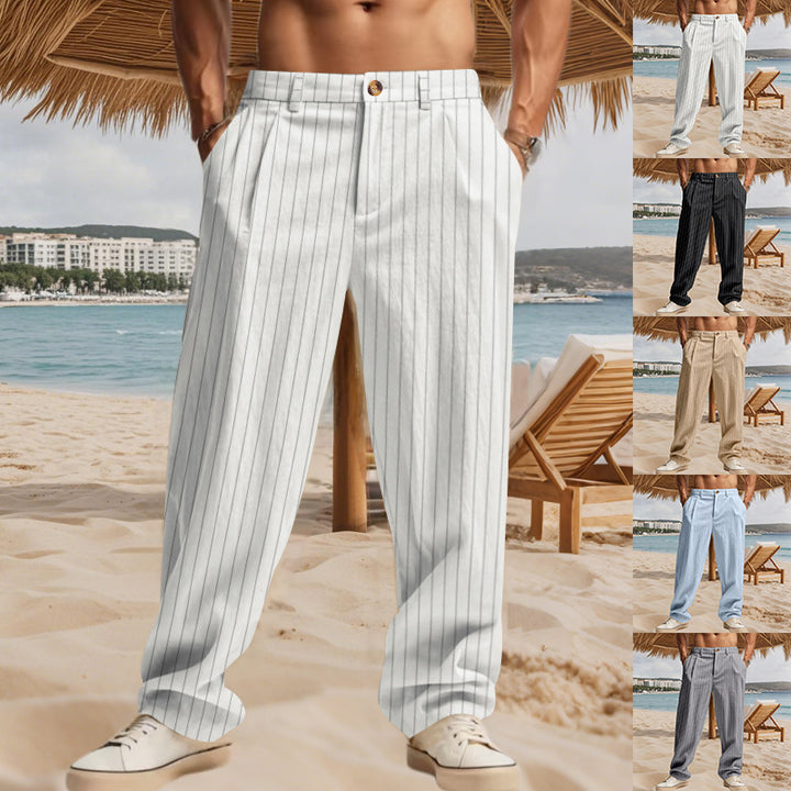 Casual beach pants for men with a comfortable fit and a stylish striped pattern Lune London