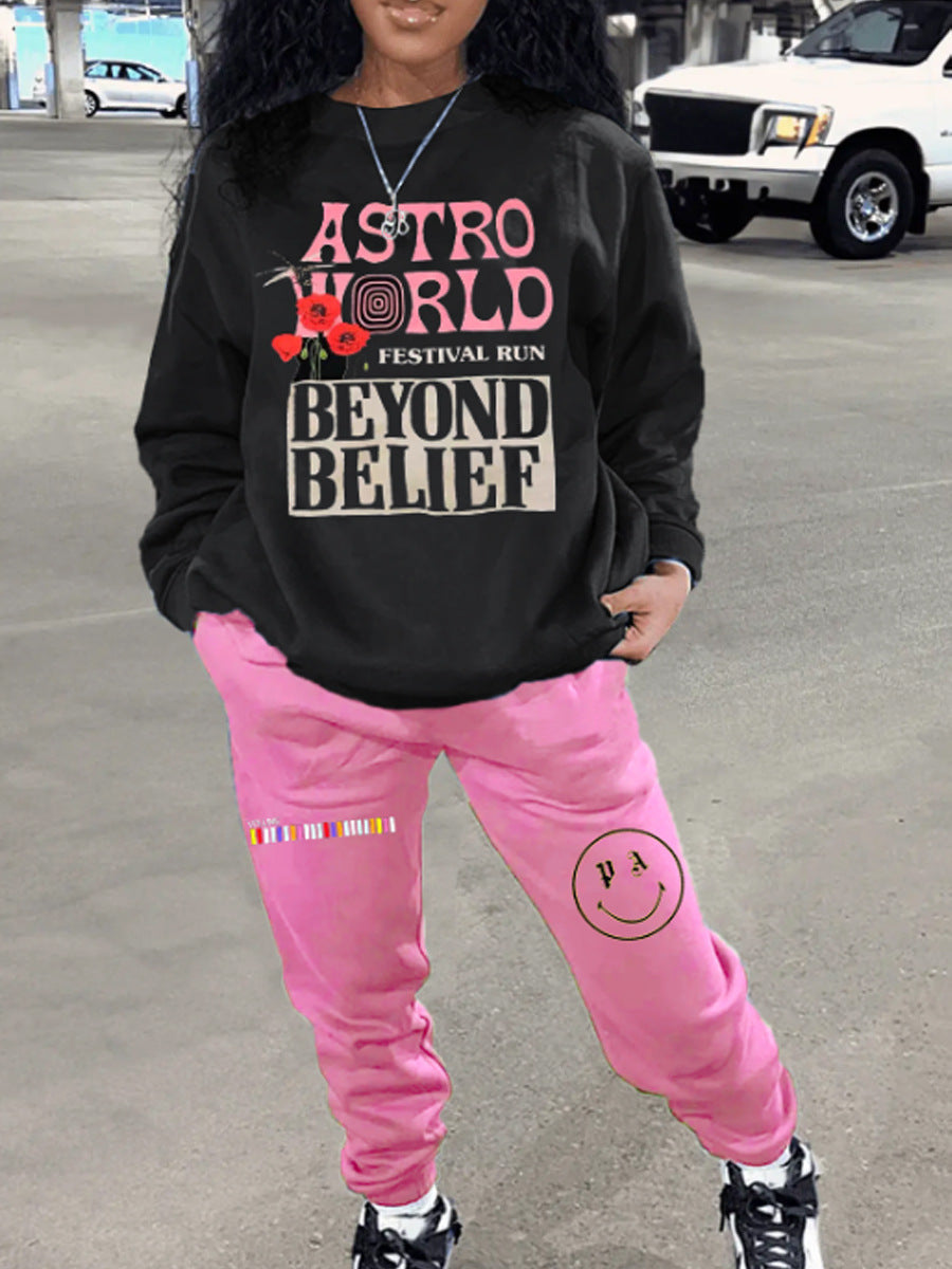 Women long sleeve t-shirt and casual jogging set with eye-catching graphic design Lune London