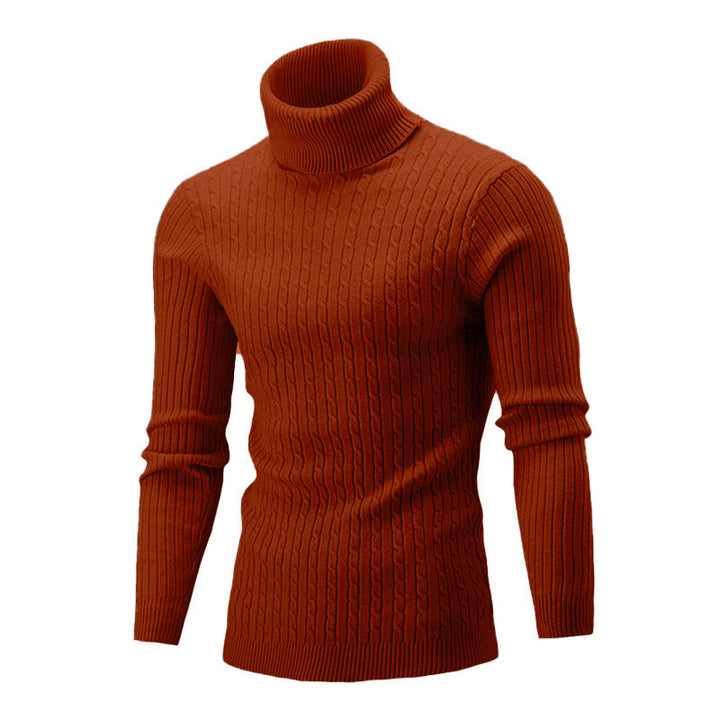 Knitted sweater for men in portrait format with high collar and textured pattern Lune London