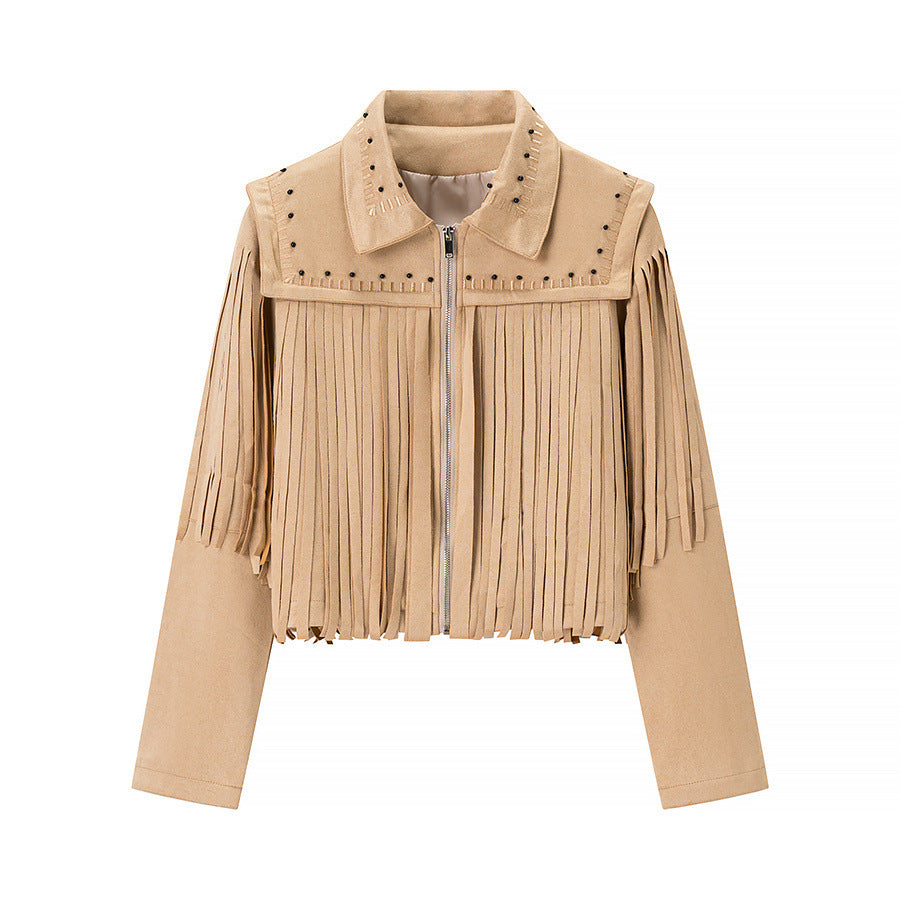 Fringed jacket for women with decorative studs Lune London