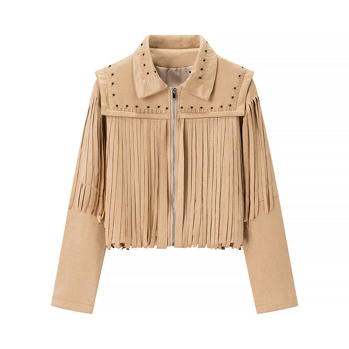 Fringed jacket for women with decorative studs Lune London