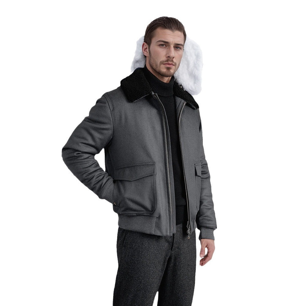 Soft winter jacket for men with faux fur collar and patch pockets Lune London