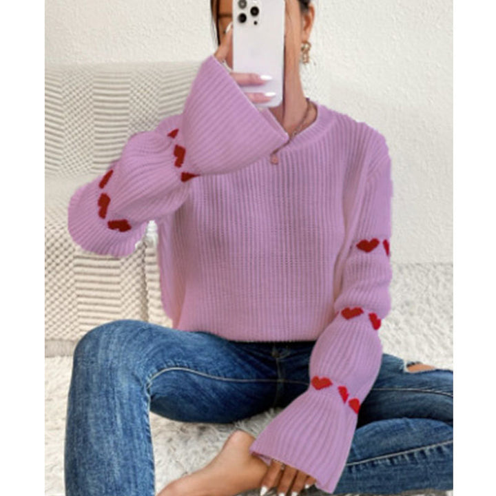 Pull en tricot pour femmes avec des appliqués en forme de cœur et des manches larges Chic & Stil