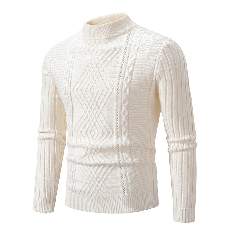 High-quality cotton turtleneck sweater for men with a ribbed cable pattern Lune London