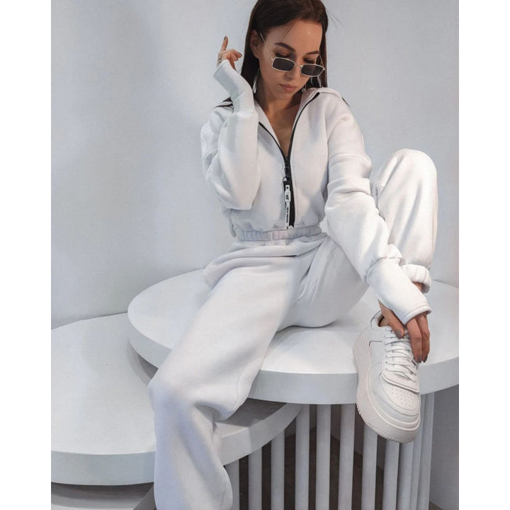 Women Sporty Chic Zip Hoodie Set