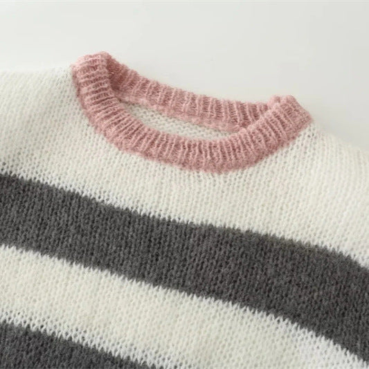 Short knit jumper for women with nautical stripe pattern and round neckline Lune London