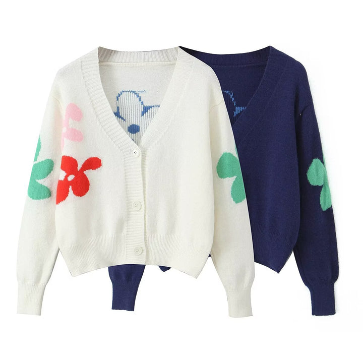 Cardigan tricoté confortable pour femmes avec motif floral coloré Chic & Stil