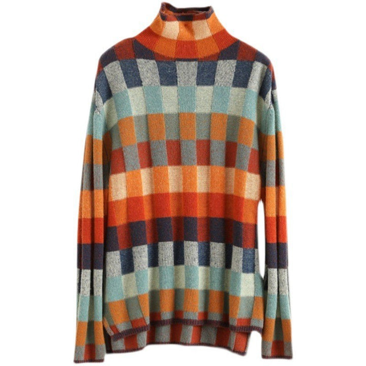 Pull en tricot pour femmes avec un motif à carreaux moderne et un col haut Lune London