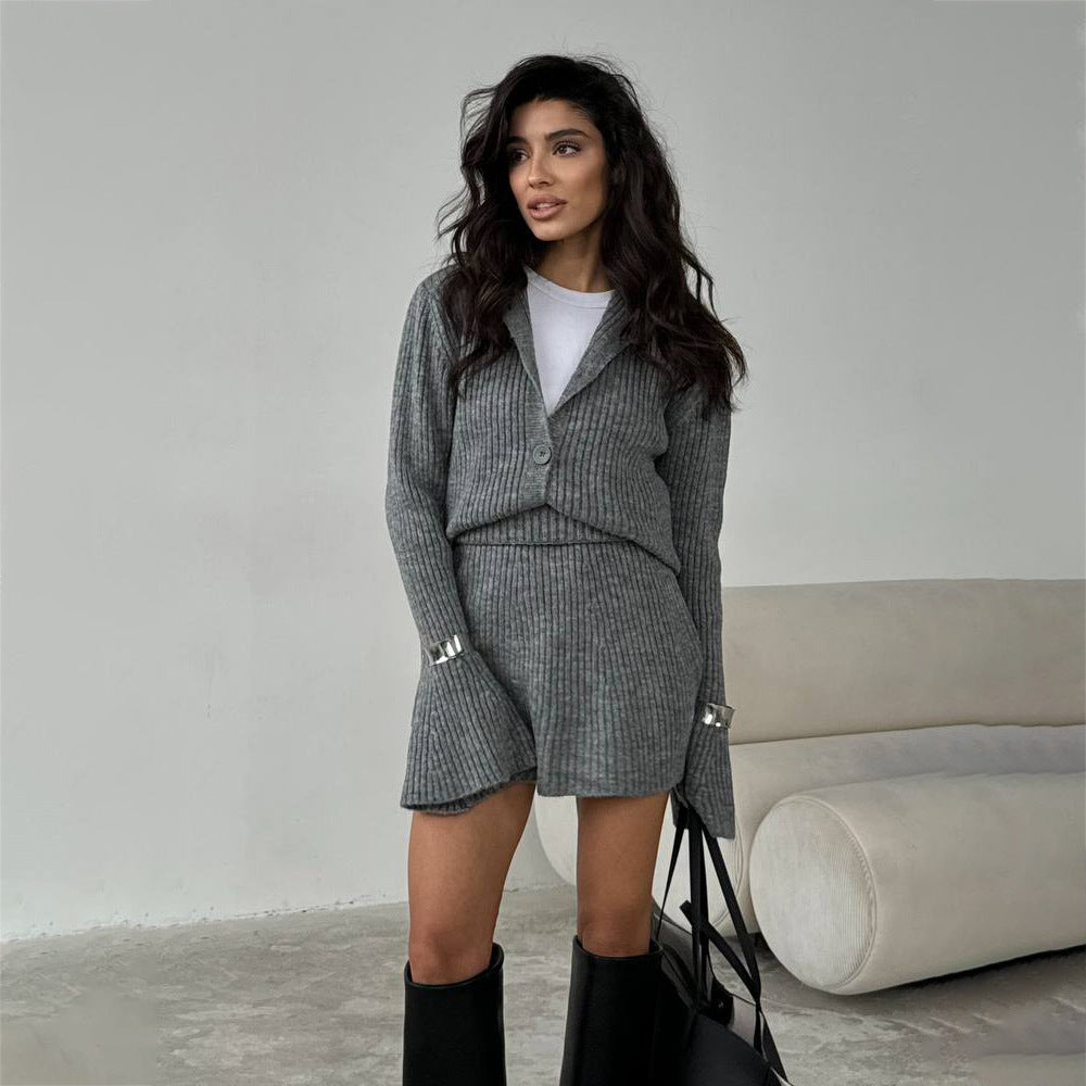 Women's knitted jacket and skirt set with an elegant ribbed design Lune London