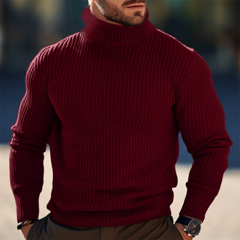 Men's Elegant Turtleneck Sweater with Textured Rib Pattern Lune London