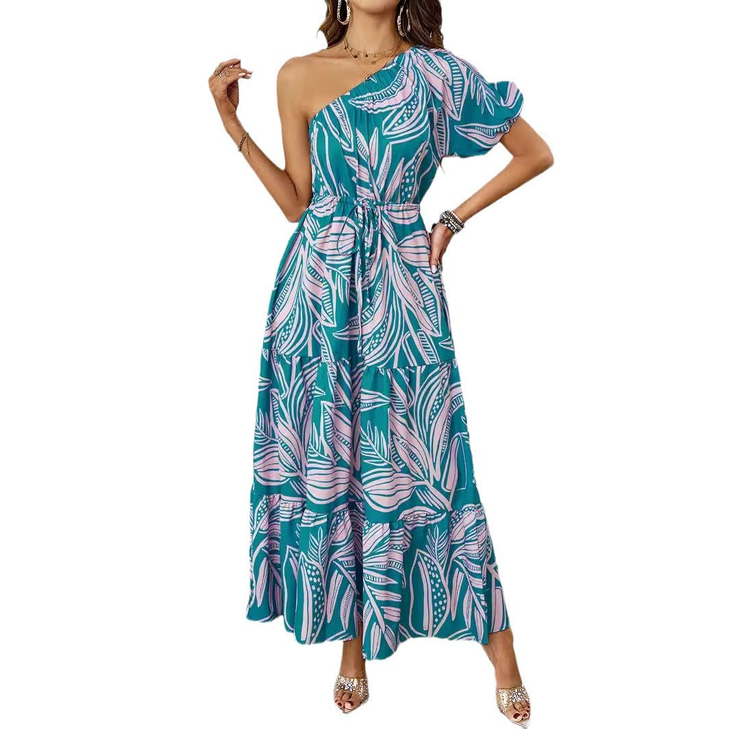 Summer maxi dress for women with asymmetric cut and floral pattern Chic & Stil