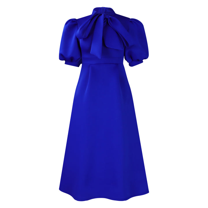 Midi dress for women with an elegant bow and puff sleeves Lune London