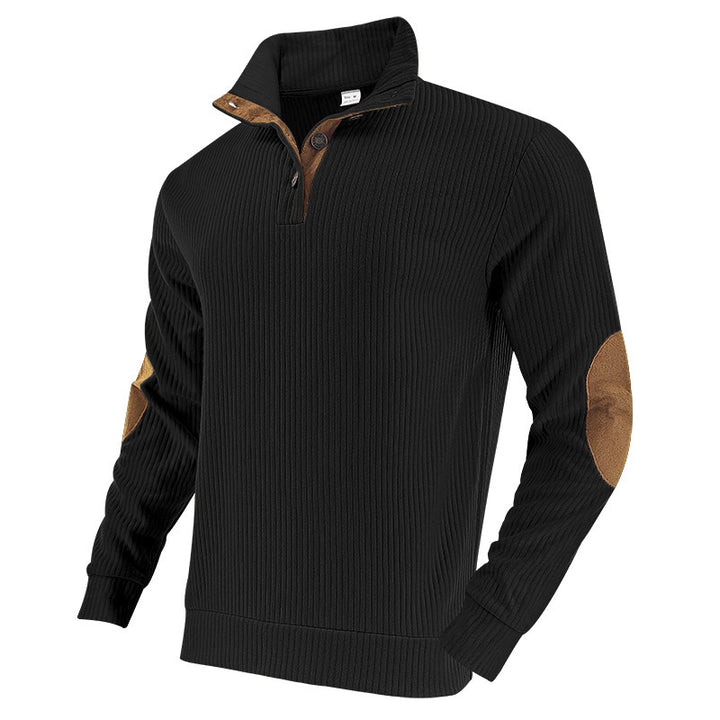 Knitted sweater for men with modern high collar and contrasting leather details Lune London