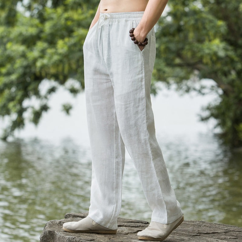 Casual linen pants for men with elastic waist and practical side pockets Lune London