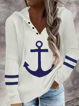 Ladies' hooded sweater with maritime pattern and structured fabric Chic and Style