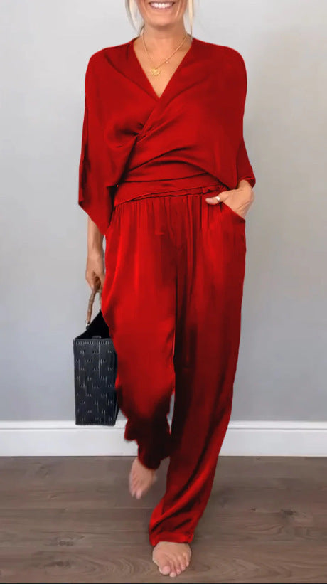 Women Elegant Wrap High-End with Loose Cut and Matching Palazzo Pants Lune London