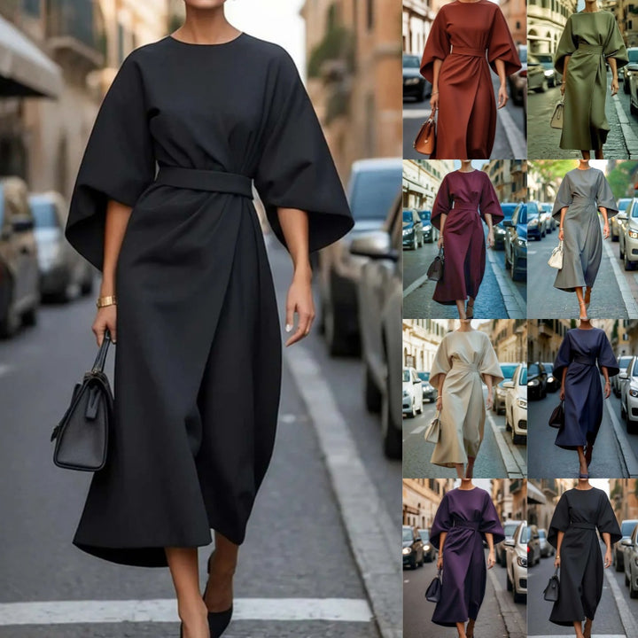 Maxi dress for women with voluminous sleeves and a stylish belt Lune London