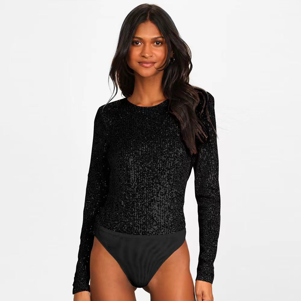 Women's Functional Sequined Bodysuit with Long Sleeve Lune London
