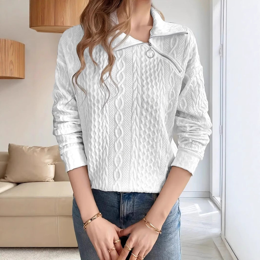 Knit sweater for women with half-zip and textured design Lune London