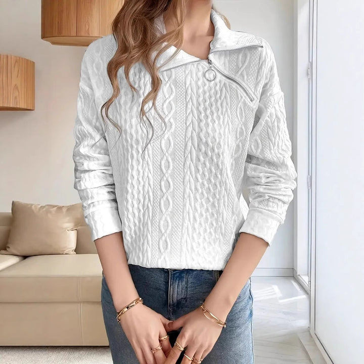 Knit sweater for women with half-zip and textured design Lune London