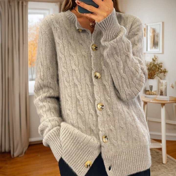 Cashmere jacket for women with button closure and structured twisted pattern Lune London