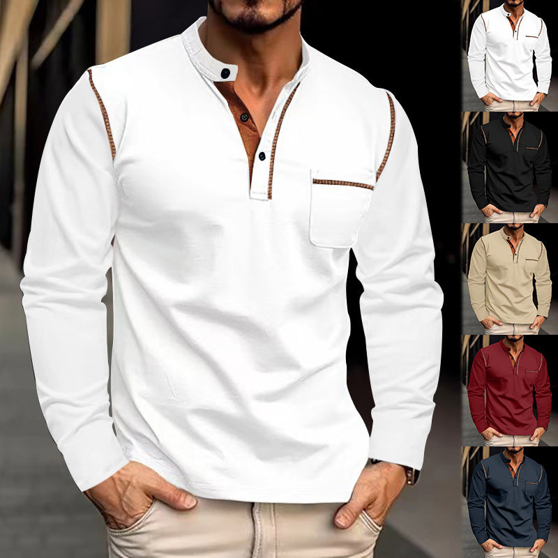 Men's Long Sleeve Henley Shirt with Fashionable Contrast Details Lune London