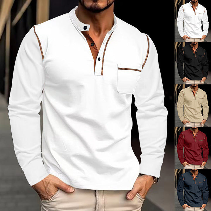 Men's Long Sleeve Henley Shirt with Fashionable Contrast Details Lune London