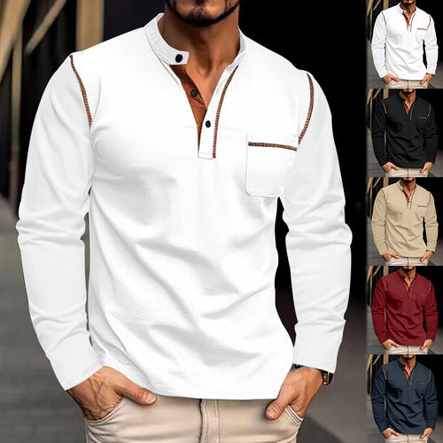 Men's Long Sleeve Henley Shirt with Fashionable Contrast Details Lune London
