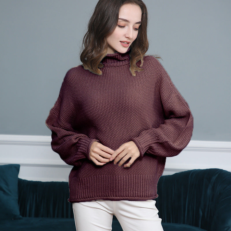 Pull femme en grosse maille avec col roulé et coupe aérienne Lune London