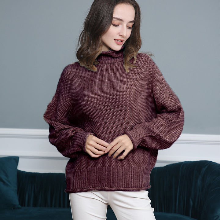 Pull femme en grosse maille avec col roulé et coupe aérienne Lune London