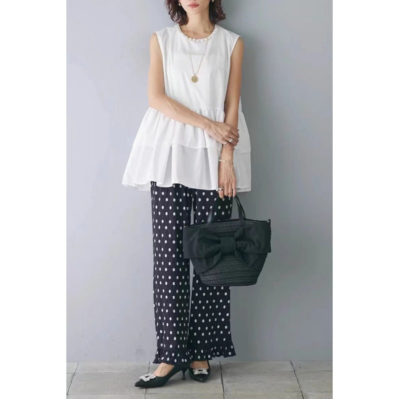Ladies Fluid Peplum Top and Polka Dot Pants Set Lune London