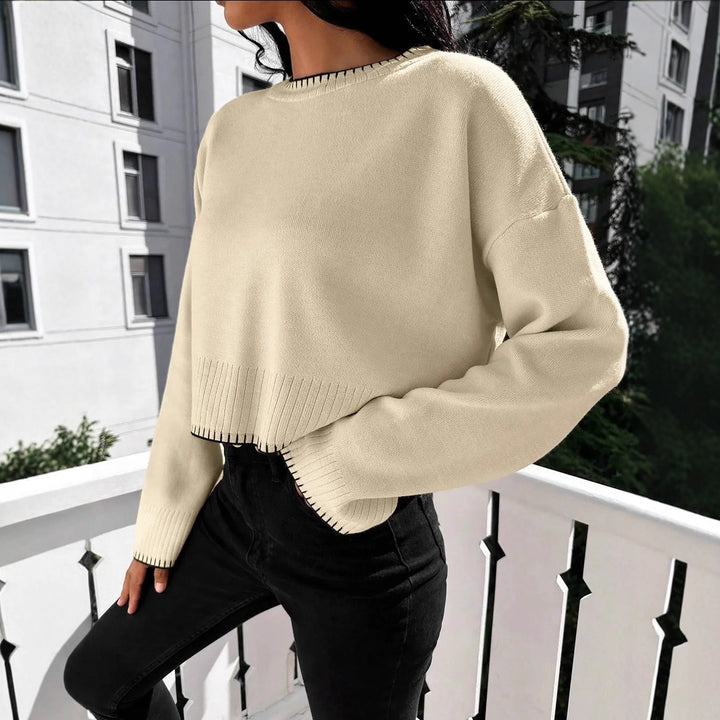 Casual knitted sweater for women with ribbed hem and dropped shoulders Lune London