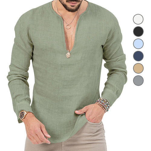Lightweight long-sleeve shirt for men with deep round neckline and playful cut Lune London