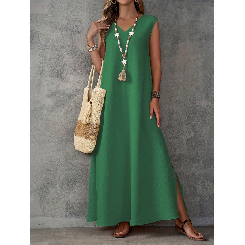 Maxi dress for women with V neckline and side slits Lune London