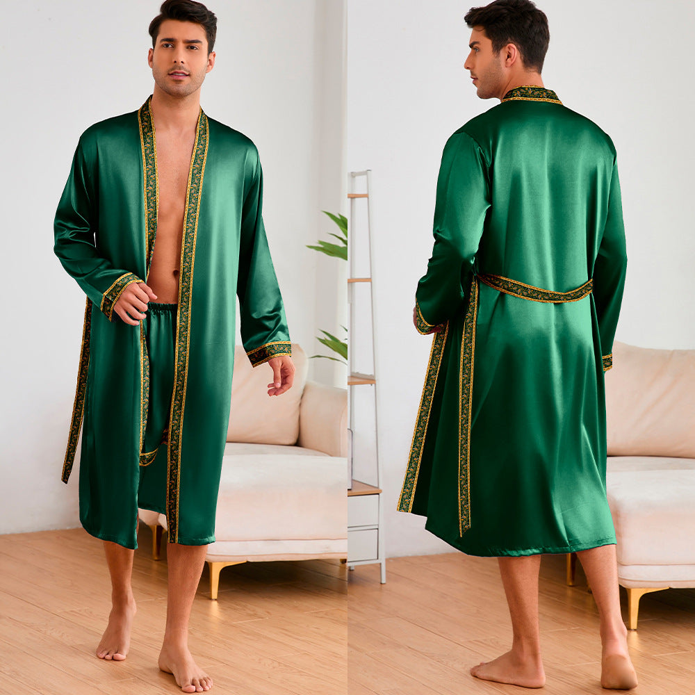 Men's Satin Bathrobe with Stylish Shawl Collar and Side Pockets Lune London
